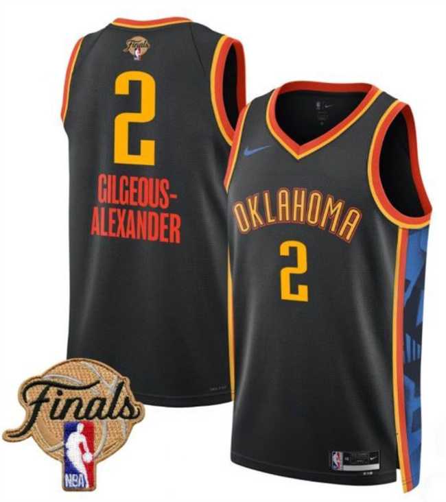 Men%27s Oklahoma City Thunder #2 Shai Gilgeous-Alexander Black 2025 Finals City Edition Stitched Jersey Dzhi->minnesota timberwolves->NBA Jersey
