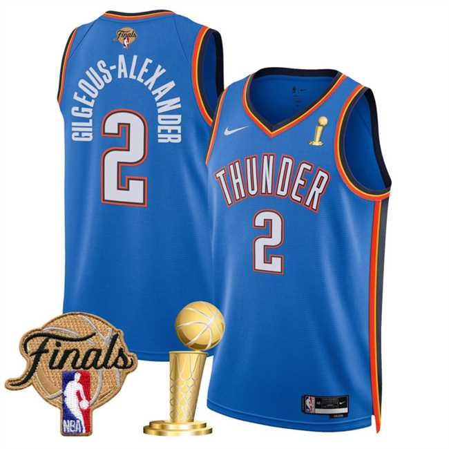 Mens Oklahoma City Thunder #2 Shai Gilgeous-Alexander Blue 2025 Finals Patch And Finals Champions Patch Icon Edition Stitched Jersey Dzhi->->NBA Jersey