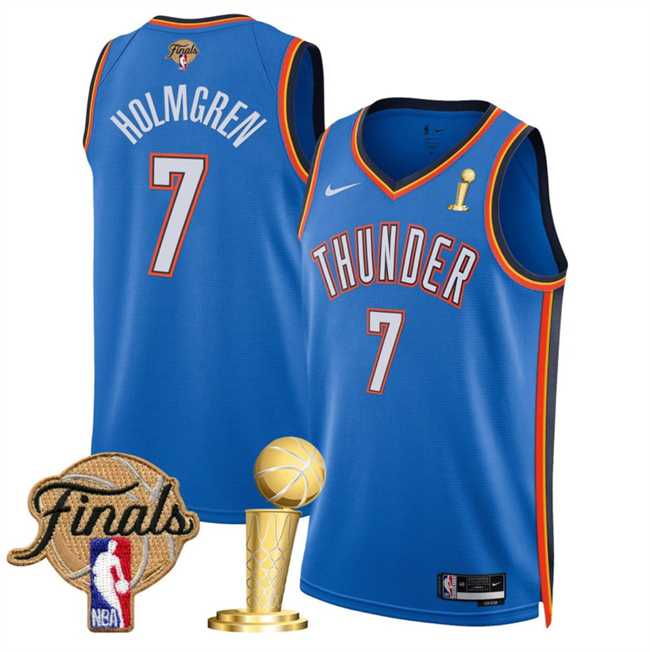 Mens Oklahoma City Thunder #7 Chet Holmgren Blue 2025 Finals Patch And Finals Champions Patch Icon Edition Stitched Jersey Dzhi->->NBA Jersey