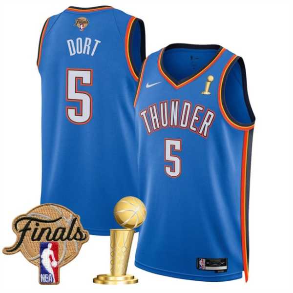 Mens Oklahoma City Thunder #5 Luguentz Dort Blue 2025 Finals Patch And Finals Champions Patch Icon Edition Stitched Jersey Dzhi->->NBA Jersey