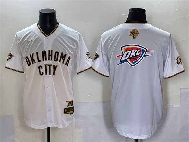 Men%27s Oklahoma City Thunder Team Big Logo White Gold 2025 Finals Vapor Stitched Baseball Jersey->orlando magic->NBA Jersey