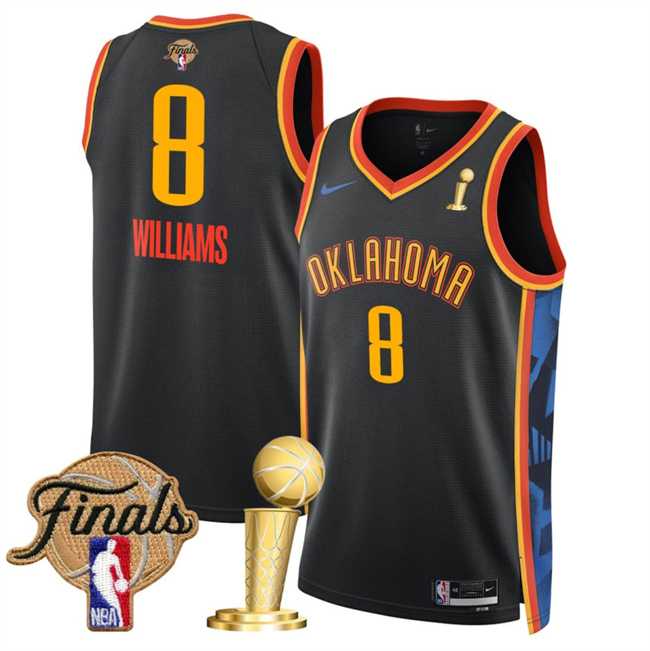 Mens Oklahoma City Thunder #8 Jalen Williams Black 2025 Finals Patch And Finals Champions Patch City Edition Stitched Jersey Dzhi->->NBA Jersey
