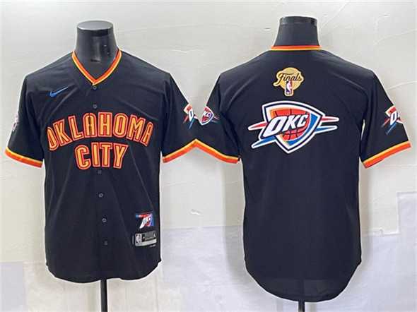 Mens Oklahoma City Thunder Team Big Logo Black 2025 Finals Vapor Stitched Baseball Jersey->->NBA Jersey
