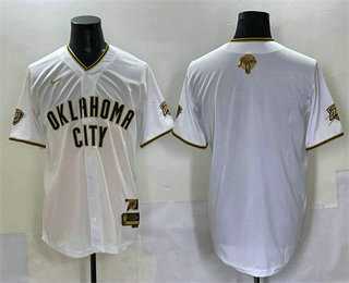 Mens Oklahoma City Thunder Blank White Gold 2025 Finals Vapor Stitched Baseball Jersey->->NBA Jersey