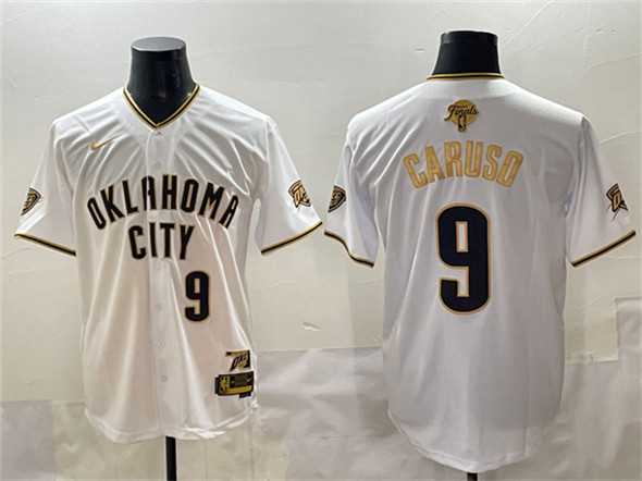 Mens Oklahoma City Thunder #9 Alex Caruso White Gold 2025 Finals Vapor Stitched Baseball Jersey->->NBA Jersey