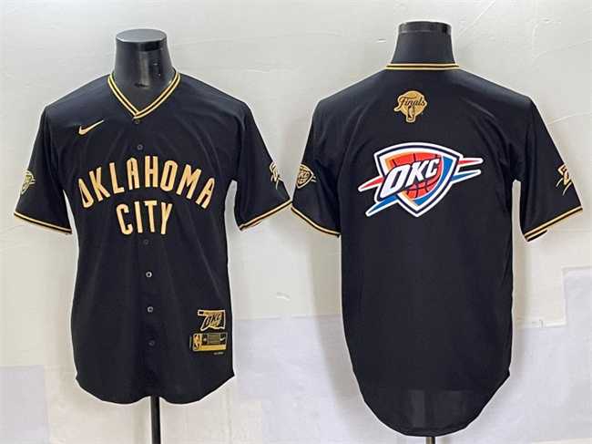 Mens Oklahoma City Thunder Team Big Logo Black Gold 2025 Finals Vapor Stitched Baseball Jersey->->NBA Jersey