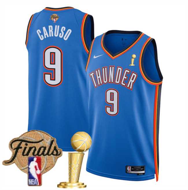 Mens Oklahoma City Thunder #9 Alex Caruso Blue 2025 Finals Patch And Finals Champions Patch Icon Edition Stitched Jersey Dzhi->->NBA Jersey