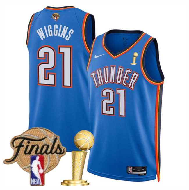 Mens Oklahoma City Thunder #21 Aaron Wiggins Blue 2025 Finals Patch And Finals Champions Patch Icon Edition Stitched Jersey Dzhi->->NBA Jersey