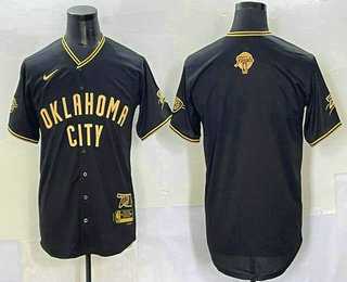 Mens Oklahoma City Thunder Blank Black Gold 2025 Finals Vapor Stitched Baseball Jersey->->NBA Jersey