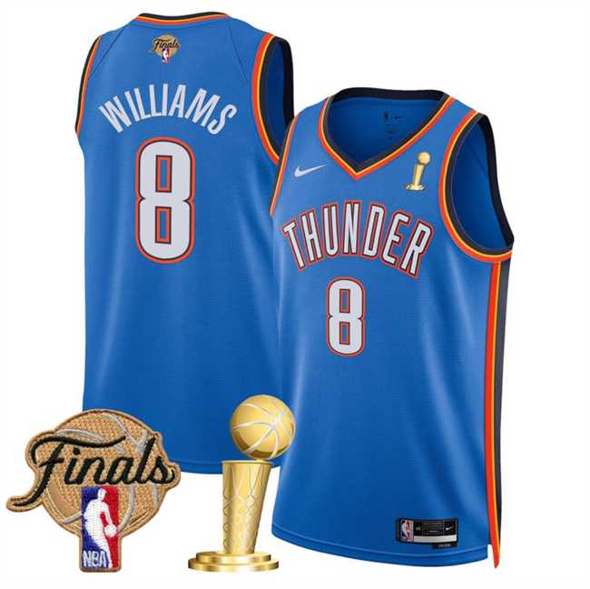 Mens Oklahoma City Thunder #8 Jalen Williams Blue 2025 Finals Patch And Finals Champions Patch Icon Edition Stitched Jersey Dzhi->->NBA Jersey