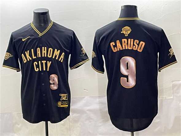 Mens Oklahoma City Thunder #9 Alex Caruso Black Gold 2025 Finals Vapor Stitched Baseball Jersey->->NBA Jersey