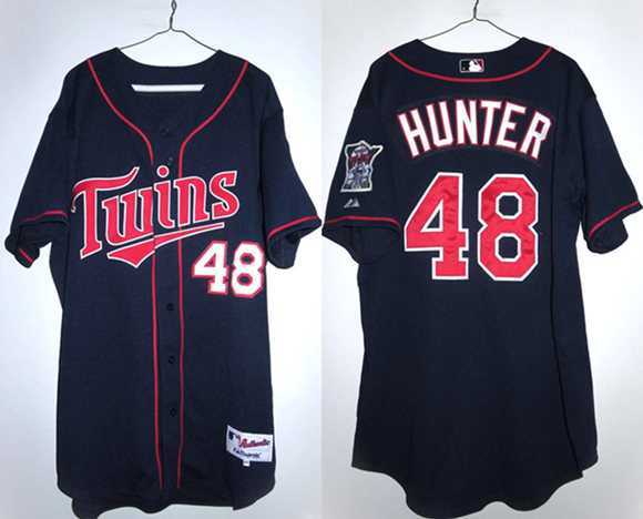 Men%27s Minnesota Twins #48 Torii Hunter Navy Double Knit Stitched Jersey->philadelphia phillies->MLB Jersey