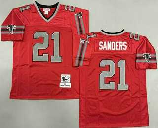 Mens Atlanta Falcons #21 Deion Sanders Red Grey 1992 Throwback Jersey->atlanta falcons->NFL Jersey