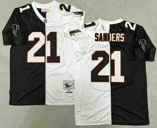 Mens Atlanta Falcons #21 Deion Sanders Black White Split 1992 Throwback Jersey->atlanta falcons->NFL Jersey