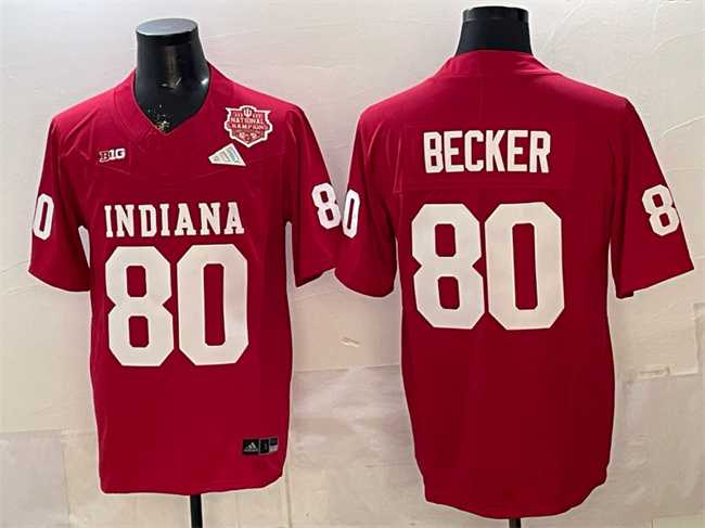 Men%27s Indiana Hoosiers #80 Charlie Becker Red F.U.S.E. 2025 National Champions Patch Stitched Jersey->lsu tigers->NCAA Jersey