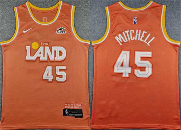 Mens Cleveland Cavaliers #45 Donovan Mitchell Orange 2025 City Edition Stitched Jersey->cleveland cavaliers->NBA Jersey