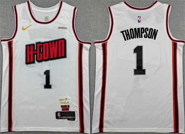 Men%27s Houston Rockets #1 Amen Thompson White 2024-25 City Edition Stitched Jersey->houston rockets->NBA Jersey