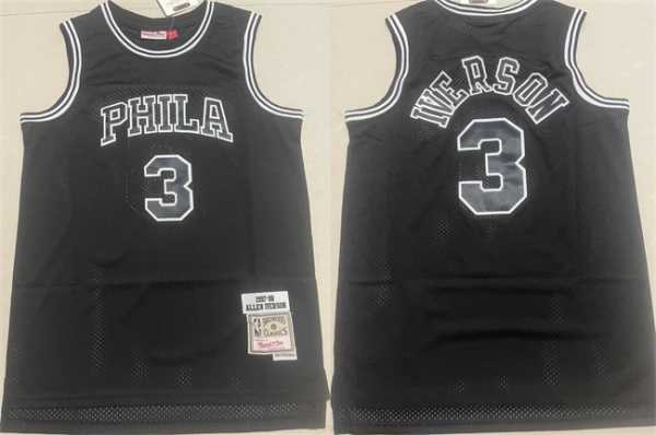 Mens Philadelphia 76ers #3 Allen Iverson Black 1997-98 Throwback Stitched basketball Jersey->philadelphia 76ers->NBA Jersey