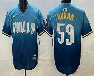 Mens Philadelphia Phillies #59 Jhoan Duran Blue 2024 City Cool Base Jersey->philadelphia phillies->MLB Jersey