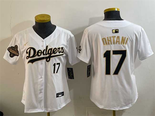 Youth Los Angeles Dodgers #17 Shohei Ohtani White Gold 2025 World Series Champions Patch Limited Stitched Jersey Dzhi->mlb youth jerseys->MLB Jersey