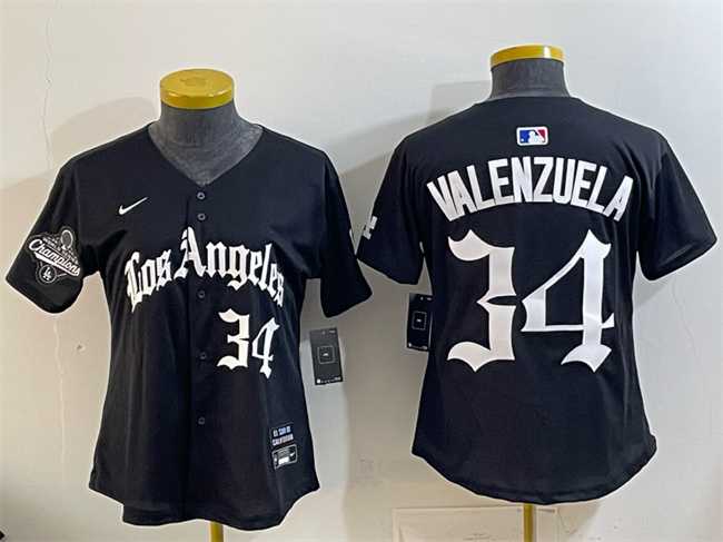 Youth Los Angeles Dodgers #34 Fernando Valenzuela Black 2025 World Series Champions LA Gothic Edition Limited Stitched Jersey Dzhi->mlb youth jerseys->MLB Jersey