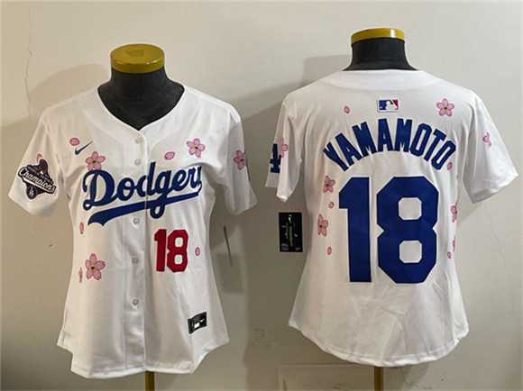 Youth Los Angeles Dodgers #18 Yamamoto White 2025 World Series Champions Patch Tokyo Series Limited Stitched Jerseys Dzhi->mlb youth jerseys->MLB Jersey