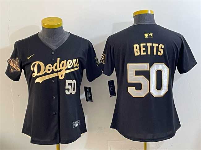 Youth Los Angeles Dodgers #50 Mookie Betts Black Gold 2025 World Series Champions Patch Limited Stitched Jersey Dzhi->mlb youth jerseys->MLB Jersey