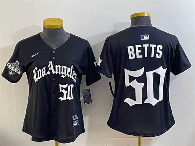 Youth Los Angeles Dodgers #50 Mookie Betts Black 2025 World Series Champions LA Gothic Edition Limited Stitched Jersey Dzhi->mlb youth jerseys->MLB Jersey
