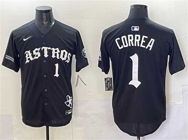 Mens Houston Astros #1 Carlos Correa Black Gothic Houston Born Barrio Raised Limited Stitched Jersey->houston astros->MLB Jersey