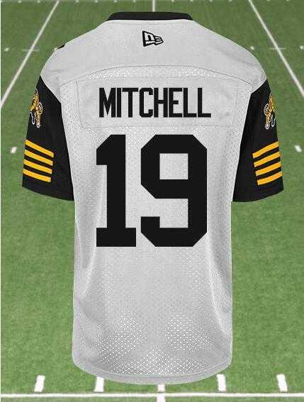 CFL Hamilton Tiger-Cats #19 MITCHELL Crested Away White Jersey->cfl jerseys->NFL Jersey