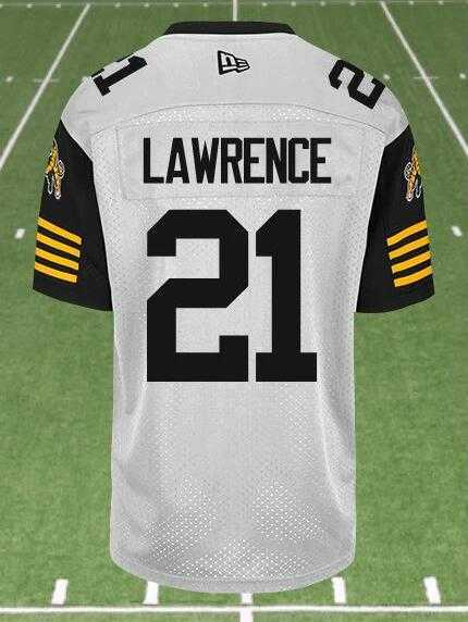 CFL Hamilton Tiger-Cats #21 LAWRENCE Crested Away White Jersey->cfl jerseys->NFL Jersey