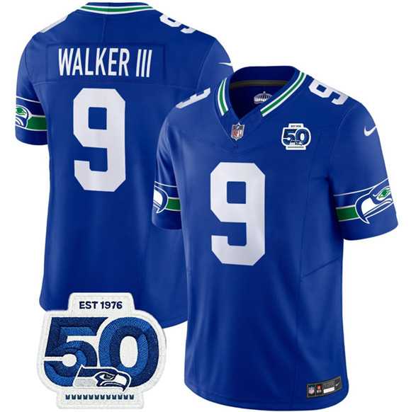 Men & Women & Youth Seattle Seahawks #9 Kenneth Walker III Royal 2025 F.U.S.E 50th Anniversary Patch Throwback Vapor Limited Stitched Jersey->seattle seahawks->NFL Jersey
