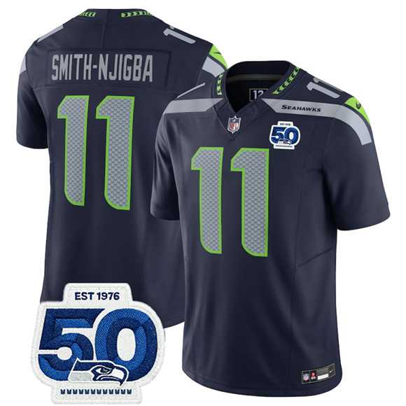Men & Women & Youth Seattle Seahawks #11 Jaxon Smith-Njigba Navy 2025 F.U.S.E. 50th Anniversary Patch Vapor Limited Stitched Jersey->seattle seahawks->NFL Jersey