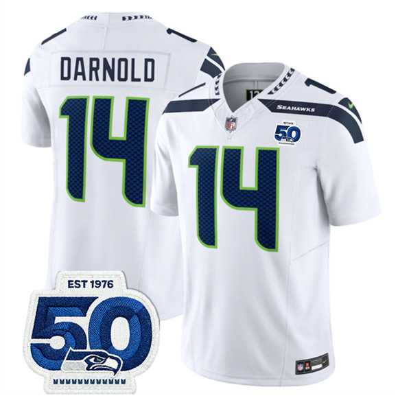 Men & Women & Youth Seattle Seahawks #14 Sam Darnold White 2025 F.U.S.E. 50th Anniversary Patch Vapor Limited Stitched Jersey->seattle seahawks->NFL Jersey