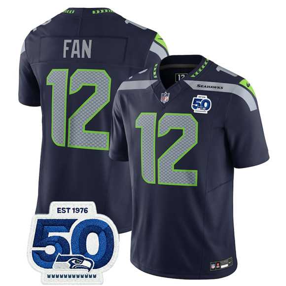 Men & Women & Youth Seattle Seahawks #12 Fan Navy 2025 F.U.S.E. 50th Anniversary Patch Vapor Limited Stitched Jersey->seattle seahawks->NFL Jersey