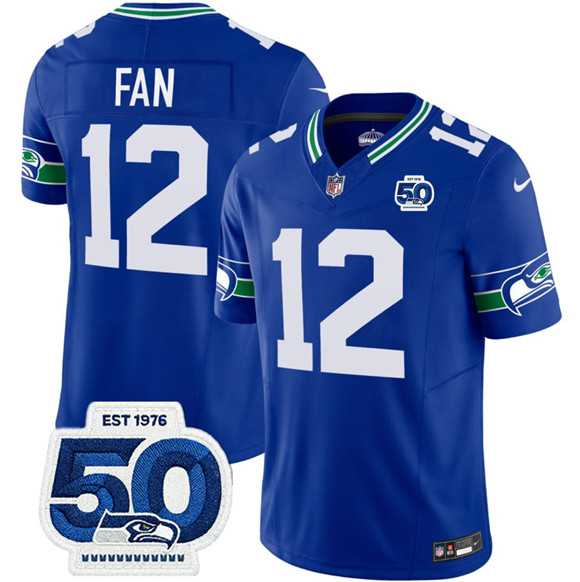 Men & Women & Youth Seattle Seahawks #12 Fan Royal 2025 F.U.S.E 50th Anniversary Patch Throwback Vapor Limited Stitched Jersey->seattle seahawks->NFL Jersey