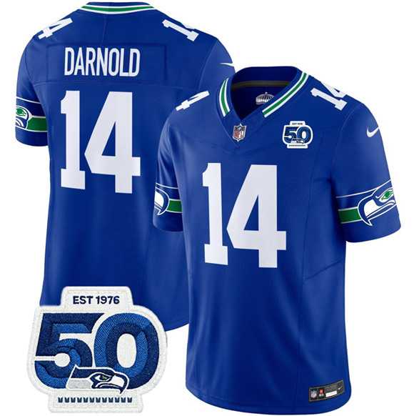 Men & Women & Youth Seattle Seahawks #14 Sam Darnold Royal 2025 F.U.S.E 50th Anniversary Patch Throwback Vapor Limited Stitched Jersey->seattle seahawks->NFL Jersey