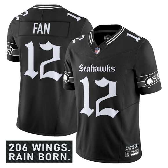 Men & Women & Youth Seattle Seahawks #12 Fan Black 2025 F.U.S.E. %27Gothic Rain City Shadows Edition%27 Vapor Limited Stitched Jersey->seattle seahawks->NFL Jersey
