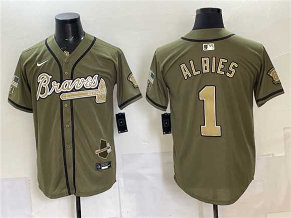 Men%27s Atlanta Braves #1 Ozzie Albies Olive 2026 Armed Forces Day Stitched Jersey Dzhi->arizona diamondbacks->MLB Jersey