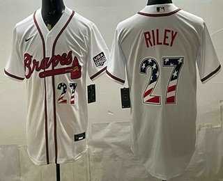 Men%27s Atlanta Braves #27 Austin Riley White USA 250 Fourth of July Home Stadium Stitched Jersey Dzhi->atlanta braves->MLB Jersey