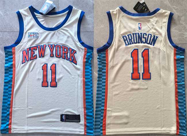 Mens New Yok Knicks #11 Jalen Brunson Cream 2025-26 City Edition Stitched Jersey->new york knicks->NBA Jersey