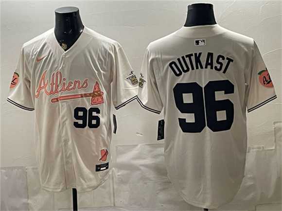 Men%27s Atlanta Braves #96 OutKast Cream 2024 Atliens & Peach With Outkast Patch Vapor Limited Stitched Jersey Dzhi->atlanta braves->MLB Jersey