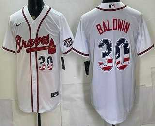 Men%27s Atlanta Braves #30 Drake Baldwin White USA 250 Fourth of July Home Stadium Stitched Jersey Dzhi->atlanta braves->MLB Jersey