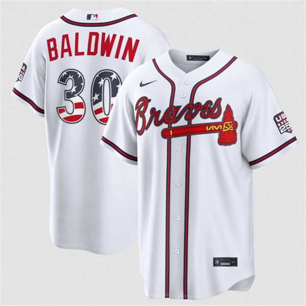 Men%27s Atlanta Braves #30 Drake Baldwin White USA 250 Fourth of July Home Stadium Stitched Baseball Jersey Dzhi->atlanta braves->MLB Jersey