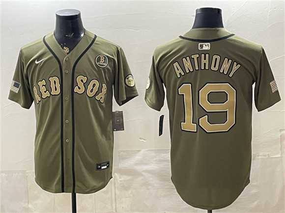 Men%27s Boston Red Sox #19 Roman Anthony Olive Armed Forces Day Cool Base Stitched Jersey Dzhi->boston red sox->MLB Jersey
