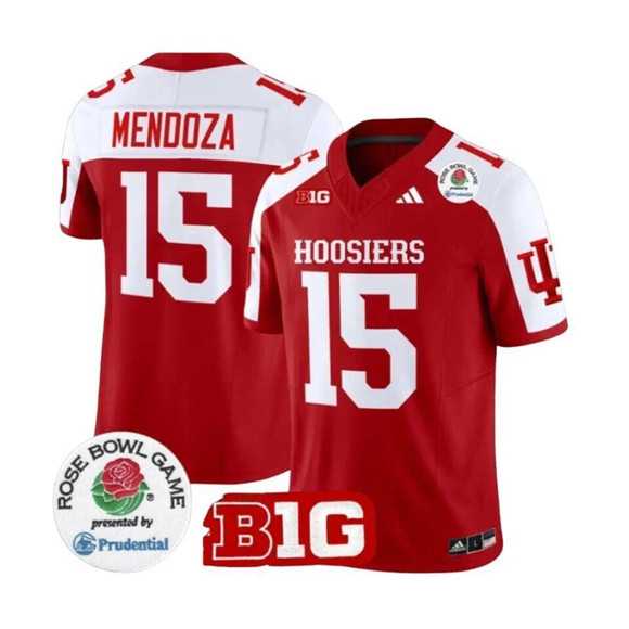 Men%27s Indiana Hoosiers #15 Fernando Mendoza 2025 F.U.S.E. Rose Bowl Red White Stitched Jersey Dzhi->oregon ducks->NCAA Jersey