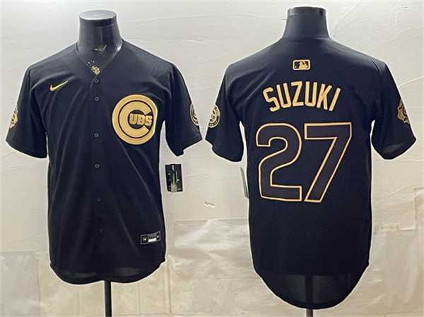 Men%27s Chicago Cubs #27 Seiya Suzuki Black Gold 150th Anniversary Patch Stitched Jersey Dzhi->chicago cubs->MLB Jersey
