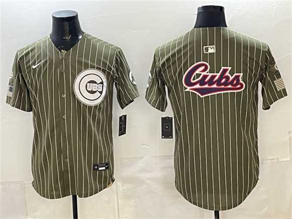 Men%27s Chicago Cubs Team Big Logo Pinstripe Olive 2026 Armed Forces Day Salute To Service Stitched Jersey Dzhi->chicago white sox->MLB Jersey