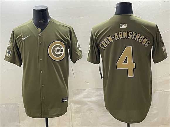 Men%27s Chicago Cubs #4 Pete Crow-Armstrong Olive 2026 Armed Forces Day Stitched Jersey Dzhi->chicago cubs->MLB Jersey