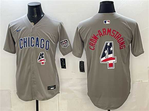 Men%27s Chicago Cubs #4 Pete Crow-Armstrong Gray 2026 USA 250 Fourth of July Stitched Jersey Dzhi->chicago cubs->MLB Jersey